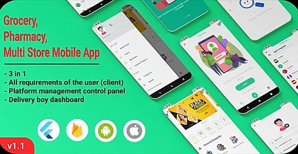 Grocery, Pharmacy, Multi Store Mobile App with Admin Panel