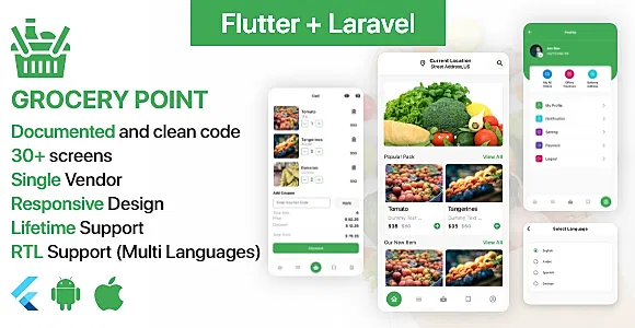 Grocery Point - Online Grocery Shop App in Flutter + PHP Laravel Admin panel