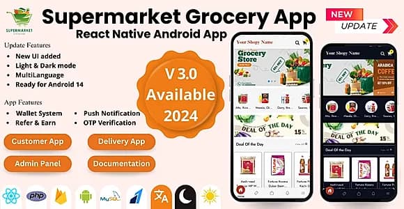 Grocery React Native Android App | Supermarket App | Single Vendor App