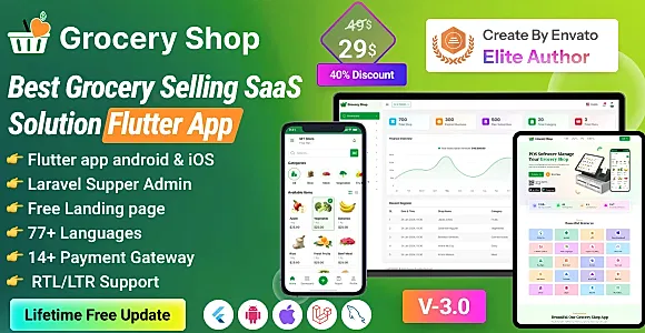 Grocery Shop - Grocery Selling Flutter App with Admin panel  SAAS