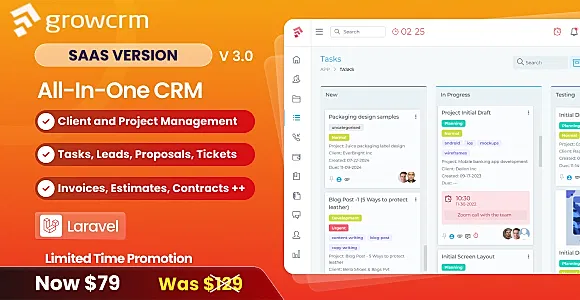 Grow CRM SaaS - Laravel Project Management - Multitenancy