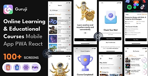 Guruji - Online Learning and Education Mobile App PWA React Template