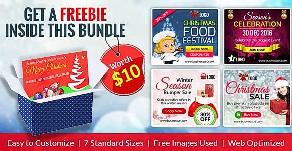 GWD | Merry Christmas HTML5 Ad Banner Bundle - With Attractive Freebie