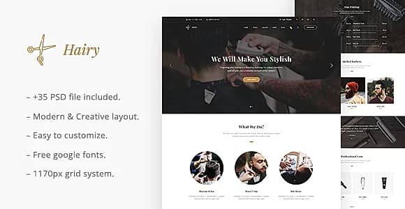 Hairy - Barber Salon PSD Template