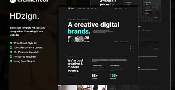 HDzign - Dark Digital Agency Elementor Template Kit