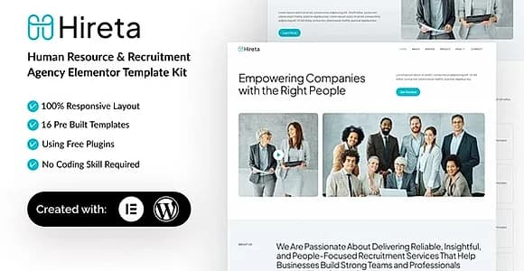 Hireta - Human Resource & Recruitment Agency Elementor Template Kit
