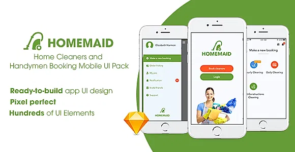 HomeMaid - Home Cleaners and Handymen Booking Mobile UI Pack