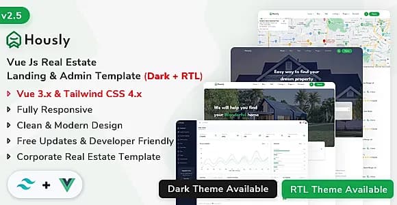 Hously - Vue Real Estate Landing & Admin Dashboard Template