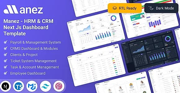 HRM & CRM Next js Dashboard Template | Manez