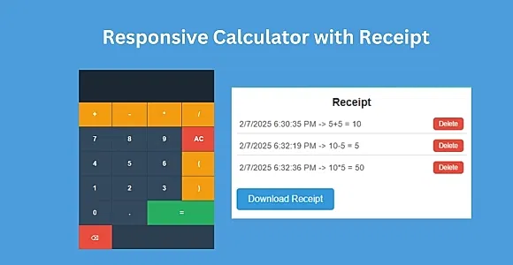 Html css JavaScript calculator with a receipt and PDF download