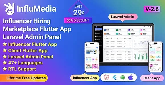 Influencer Hiring Marketplace Flutter App Laravel Admin Panel
