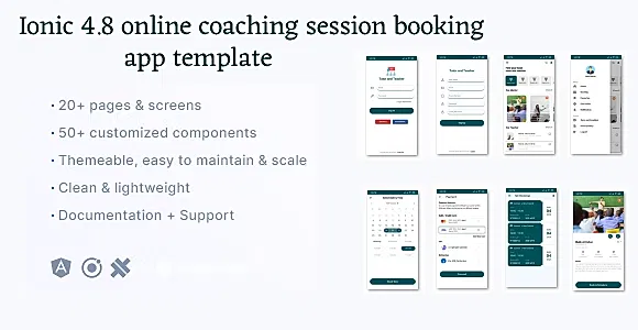 Ionic 4.8 online class booking app template
