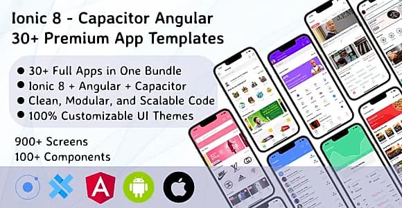 ionic 8 template bundle / ionic 8 starter / ionic 8 themes bundles / ionic 8 templates with 30+ apps