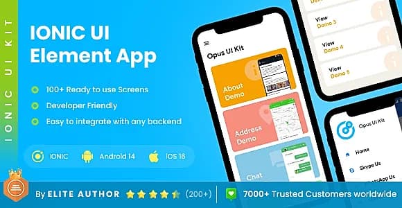 Ionic UI Element with 100+ Screen| Ready to Use  Android, iOS App screen Template | Opus UI Element