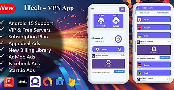 ITech VPN App | VPN unblock Proxy | VPN Secure Servers | Admin Panel | Admob Ads