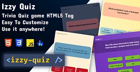 Izzy Quiz - Quiz Trivia Game | Easy To Use Customizable Web Component