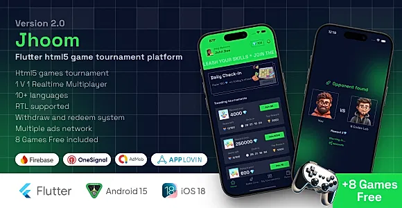 Jhoom - HTML5 Game Tournament App | Contest app || Flutter app + Admin Panel