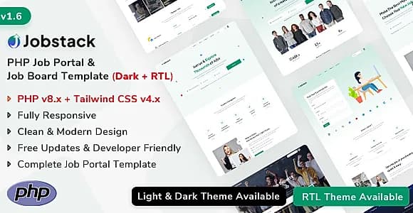 Jobstack - PHP Job Portal & Job Board Template (PHP + Tailwind CSS v4)