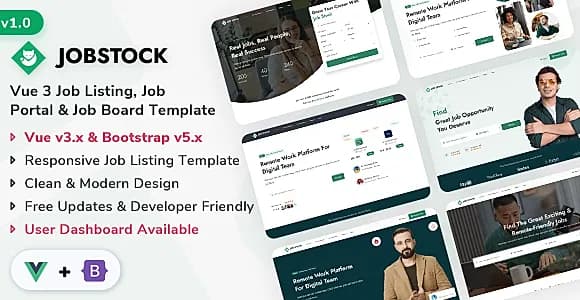 JobStock - Vue Js Job Listing, Job Portal Landing & Admin Dashboard Template