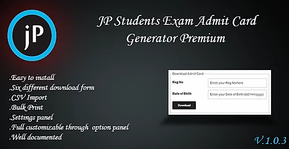 JP Students Exam Admit Card Generator Premium WordPress Plugin