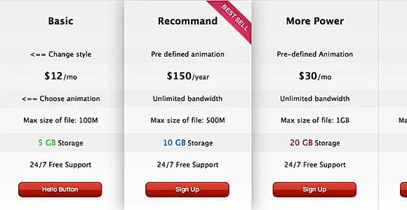 jQuery CSS3 Price Table Plugin