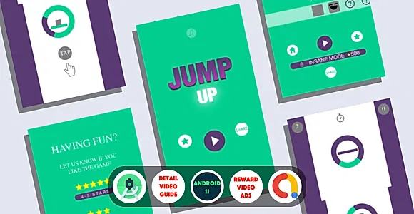 Jump Up : (Android Studio+Admob+Reward Video+Inapp+Leaderboard+ready to publish)