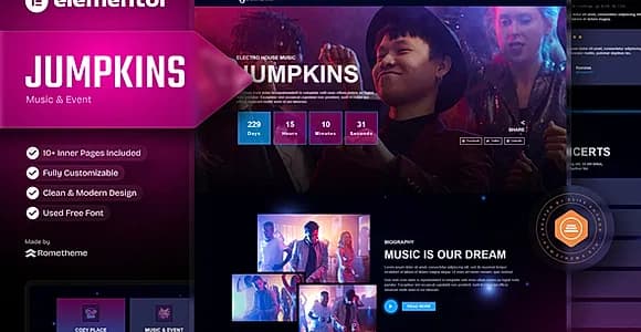 Jumpkins - Music & Event Elementor Pro Template Kit