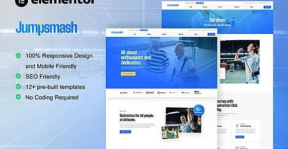 JumpSmash - Badminton Club & Sport Community Elementor Template Kit