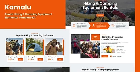 Kamalu - Rental Hiking & Camping Equipment Elementor Pro Template Kit