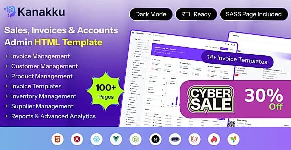Kanakku - Financial Management, Accounting & Invoice Dashboard Template (React, Angular, Laravel)