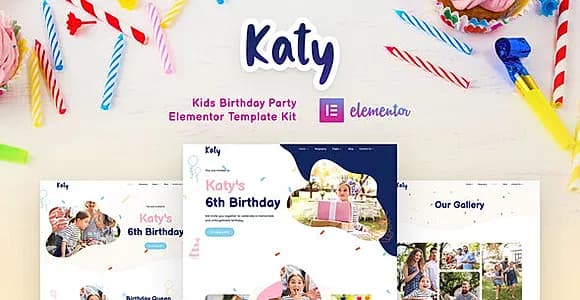 Katy - Kids Birthday Party Planner & Invitation Elementor Template Kit