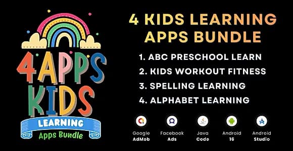 4 Kids Learning Android Apps Bundle with AdMob Facebook Ads