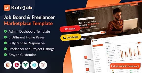 KofeJob - Freelance Marketplace & Job Board Template (React, Vue, Angular, Laravel)