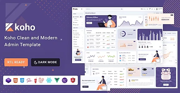Koho - Bootstrap 5,  React, Angular, Vue, Asp.Net & Laravel 10  Dashboard Template