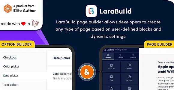 LaraBuild - Laravel Drag and Drop Page builder and Settings Builder Package