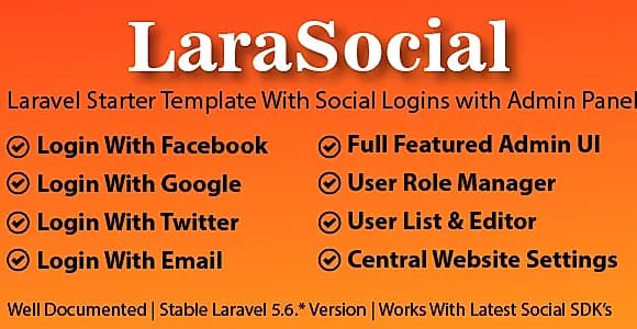 LaraSocial - Laravel Social Logins With User Role + Admin Panel