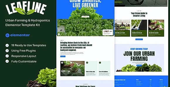 Leafline - Urban Farming & Hydroponics Elementor Template Kit