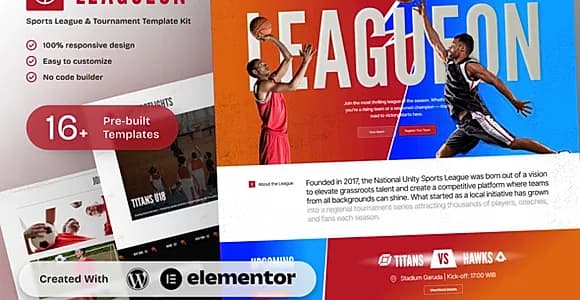 Leagueon – Sports League & Tournament Elementor Template Kit