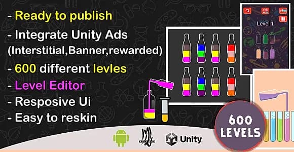 Liquid sort ,water sort puzzle, (complete unity Game +unity ads)