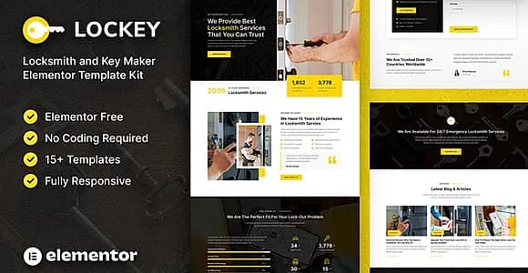 Lockey – Locksmith and Key Maker Service Elementor Template Kit