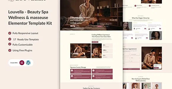 Louvella - Beauty Spa  Wellness & masseuse Elementor Template Kit
