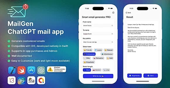 MailGen - A powerful Mail Generator iOS app based on ChatGPT and OpenAi API