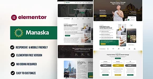Manaska – Hajj & Umrah Tour Agency Elementor Template Kit