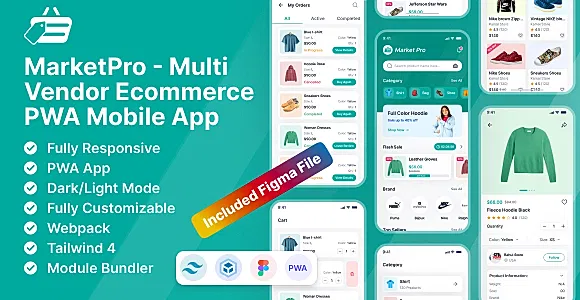 MarketPro – eCommerce App Template (Tailwind CSS + PWA) With Figma UI