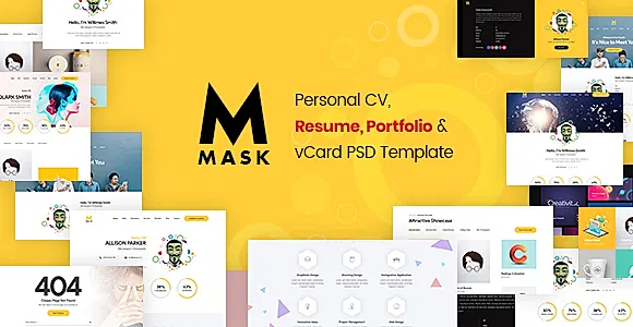 Mask - Personal CV, Resume, Portfolio & vCard PSD Template