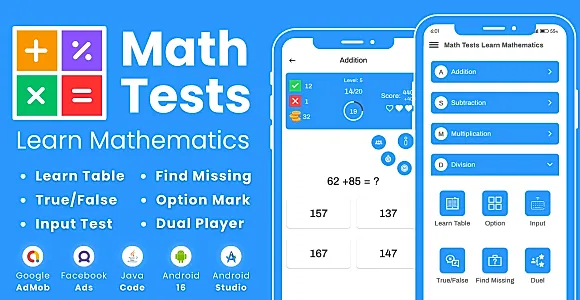 Math Tests Learn Mathematics with AdMob Facebook Ads Android