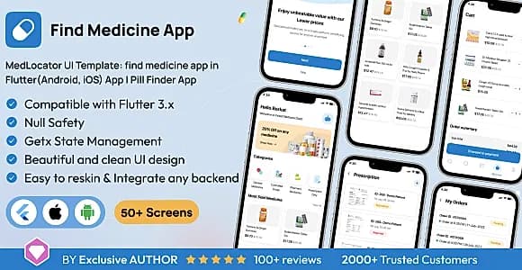 MedLocator UI Template: find medicine app in Flutter(Android, iOS) App | Pill Finder App