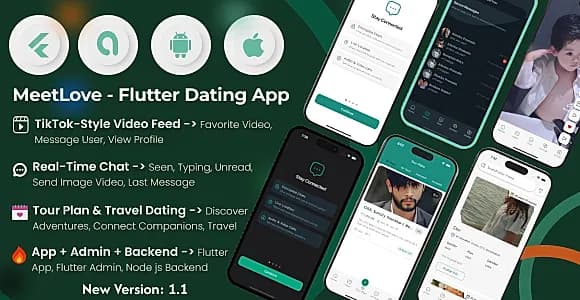 MeetLove Pro - Flutter Dating App (TikTok Style, Real-Time Chat, Smart Tour Plan) + Admin & Backend