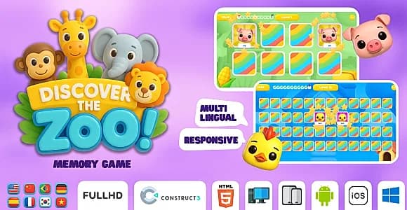 Memory Zoo - Memory Game - HTML5 Game (Construct3)