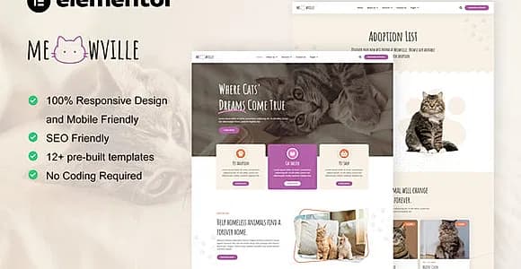 MeowVille - Animal Shelter & Cat Breeder Elementor Template Kit